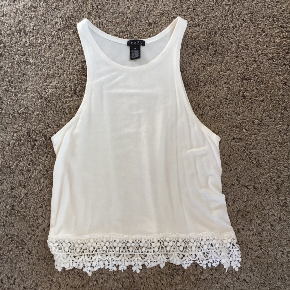 White lace trimmed crop top